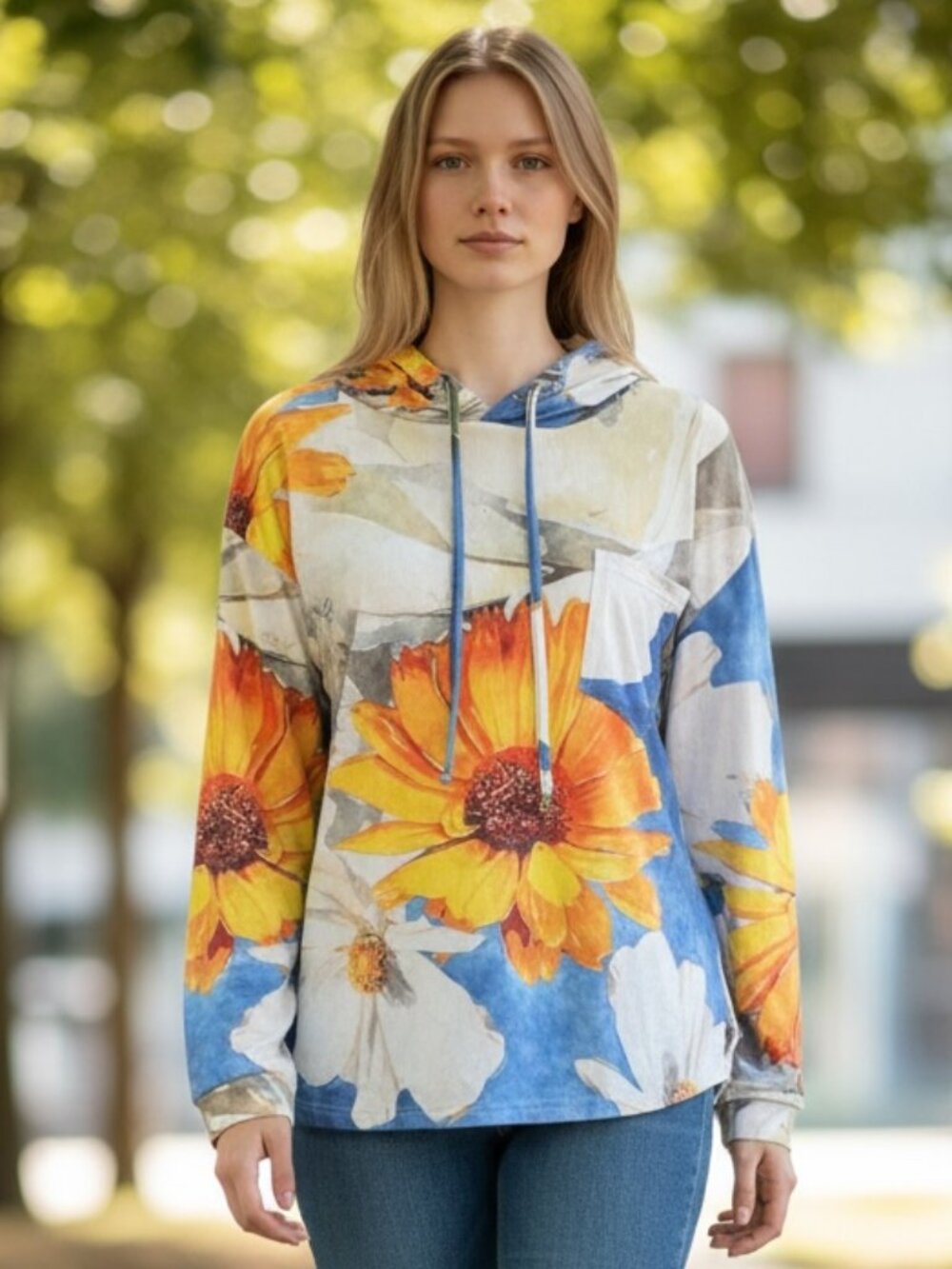 Lily by Firmiana Colorful Floral Hoodie Sz L #96S